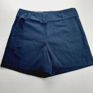 Banana Republic Womens High Waist Shorts Size 0 Textured Navy Blue With Belt